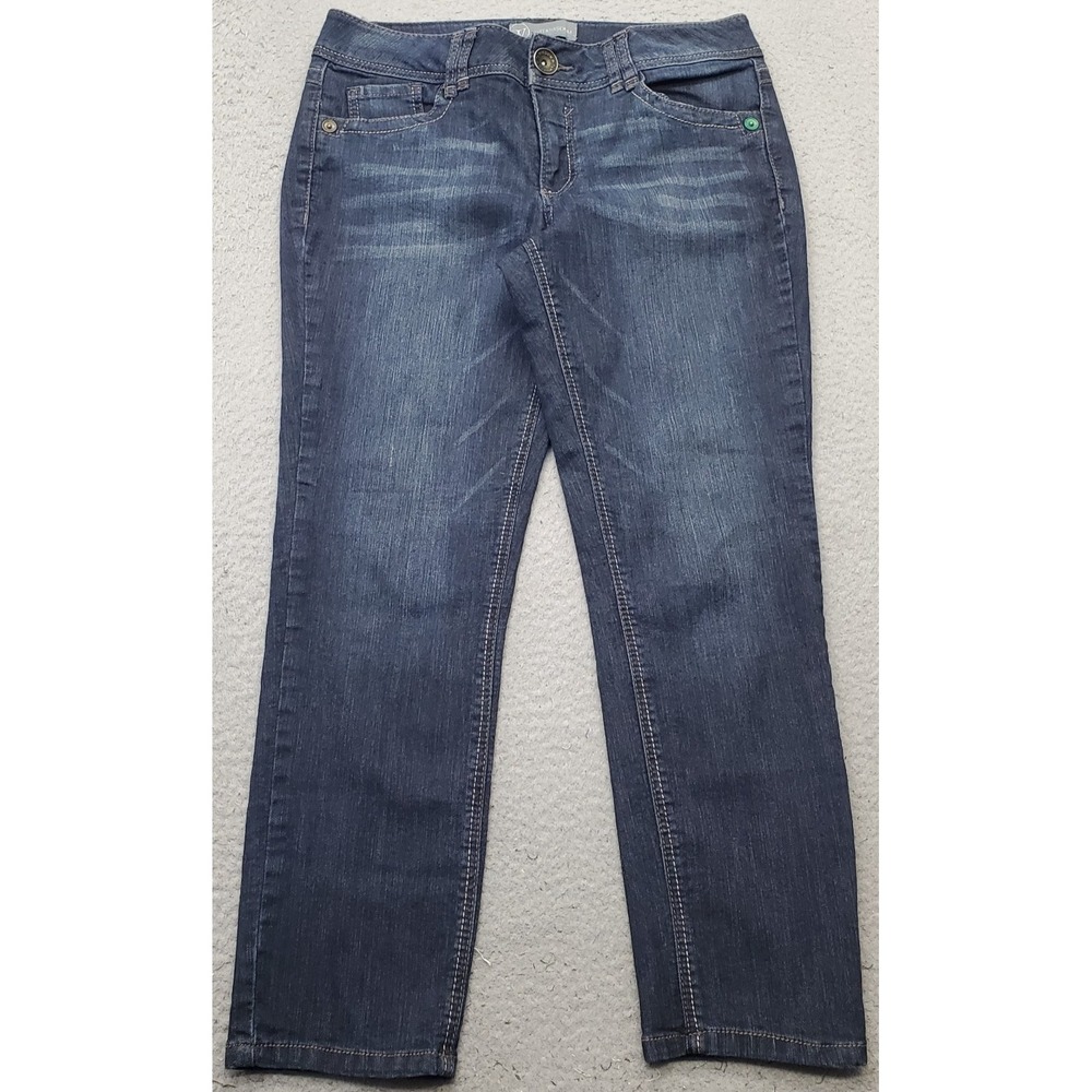 Wit & Wisdom Jeans Womens 10 Blue Denim Whiskered Faded Stretch Straight Leg